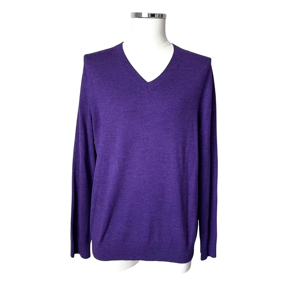 Banana Republic Men's‎ Purple V-Neck 100% Merino Wool Sweater Old Money Size L